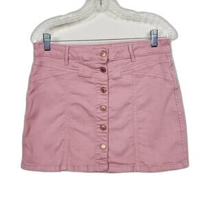 Forever 21 Denim Mini Skirt Women Size 29 Pink Button Up Cotton Copper Stretchy